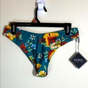 Zaful Floral Bandeau Bikini Bottoms Green Medium